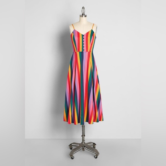 Modcloth Dresses & Skirts - ModCloth Bright and Beautiful Colorful Striped Mid Dress Size US 14